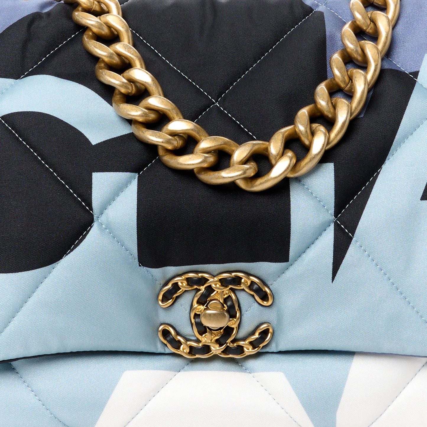 Silk Maxi Scarf Chanel 19 Flap Black Blue White