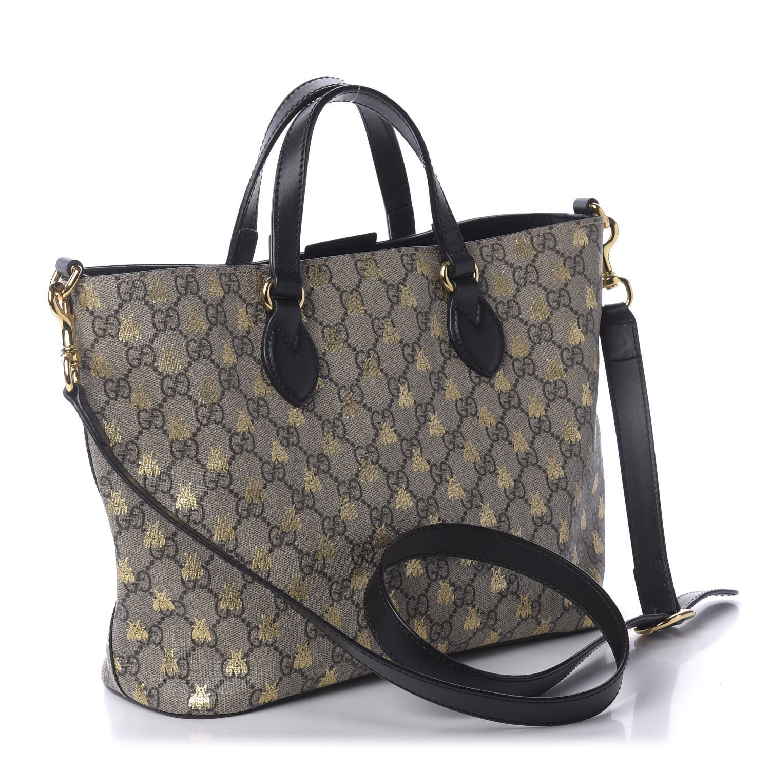 Gucci Soft GG Supreme Monogram Bees Small Crossbody Tote Beige Oro Black 2 of 9