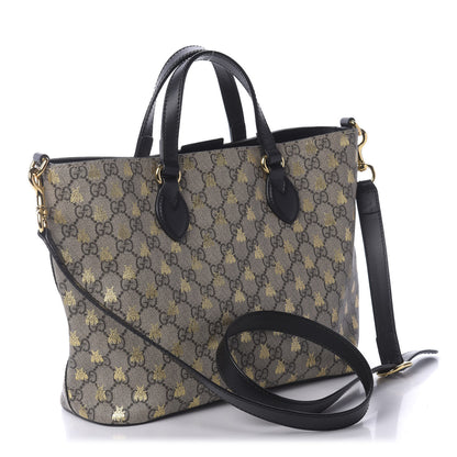Gucci Soft GG Supreme Monogram Bees Small Crossbody Tote Beige Oro Black 2 of 9