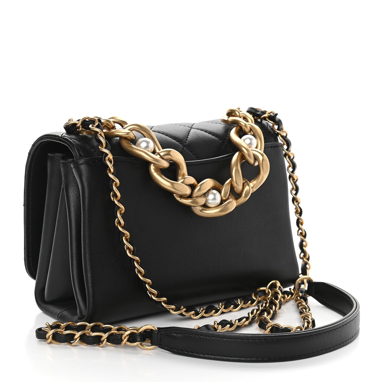 Chanel Calfskin Quilted Pearl Jewel Chain Flap Black 3 of 9