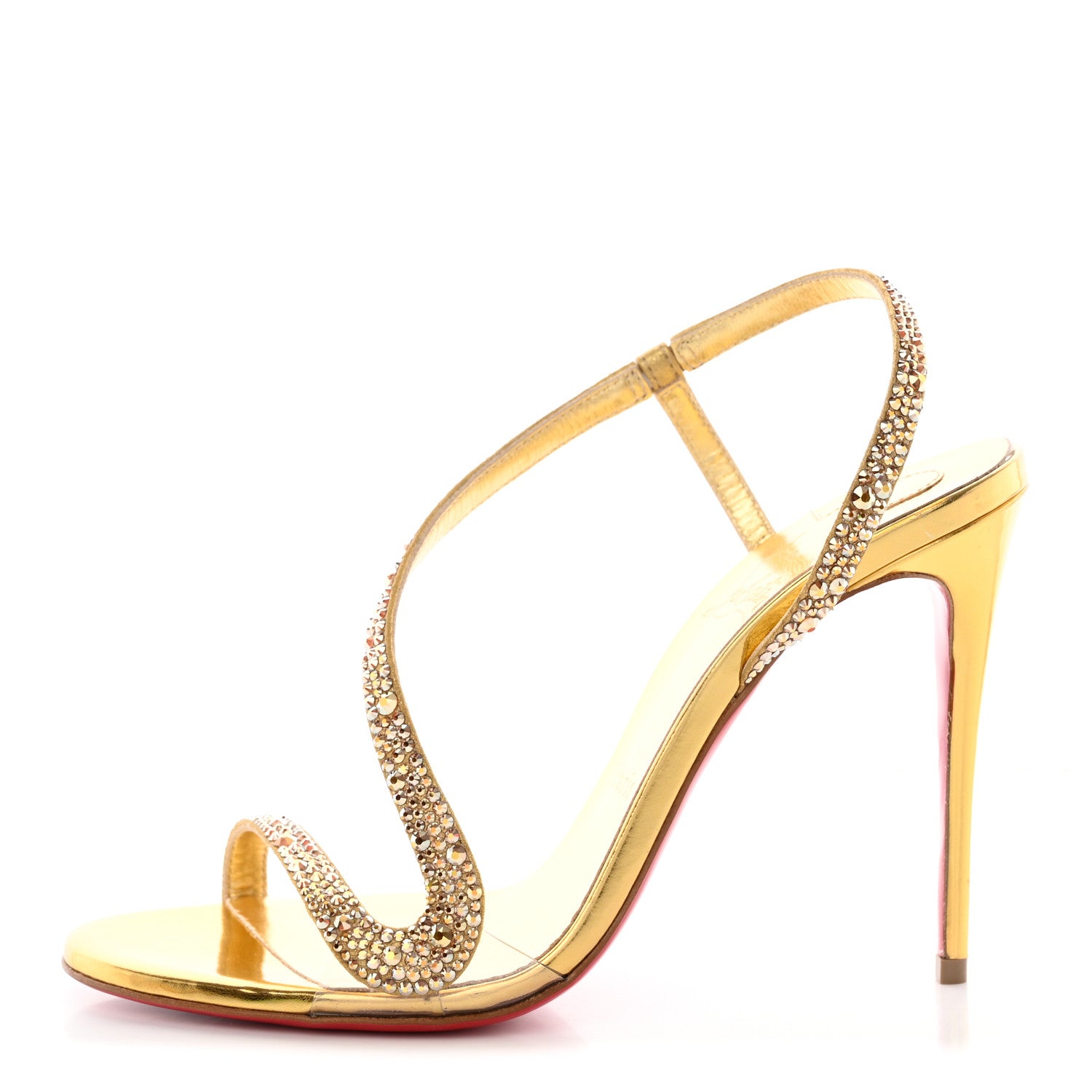 Christian Louboutin Crystal Strass Rosalie 100 Sandals 37 Cry Aurum Gold 1 of 19