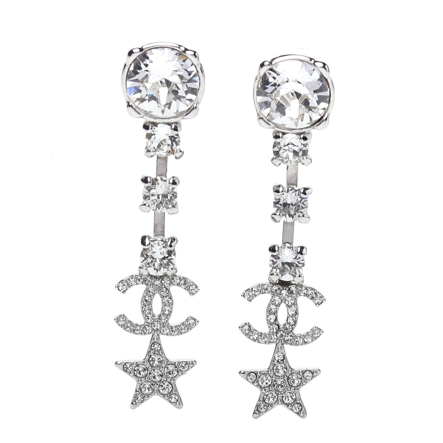 Chanel Crystal Starfall Drop CC Earrings Silver 1 of 5