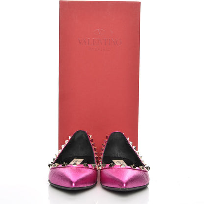 Valentino Garavani Metallic Pebbled Calfskin Rockstud Ballerina Flats 35.5 Peony 9 of 9