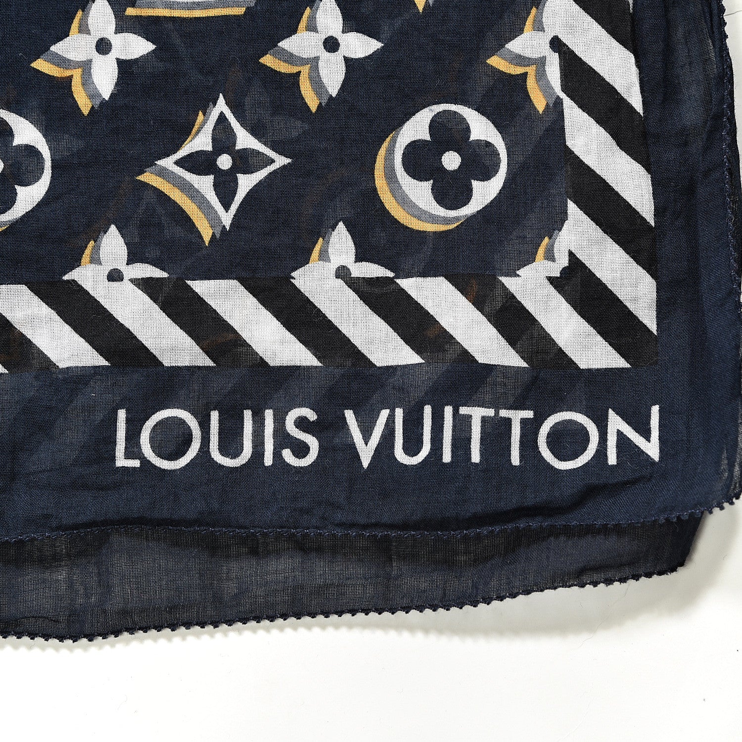 Louis Vuitton Cotton Monogram Bulles Pareo Scarf Navy 3 of 3