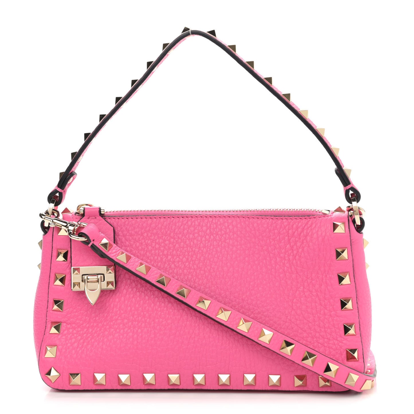 Pebbled Calfskin Small Rockstud Flip Lock Shoulder Bag Dawn Pink