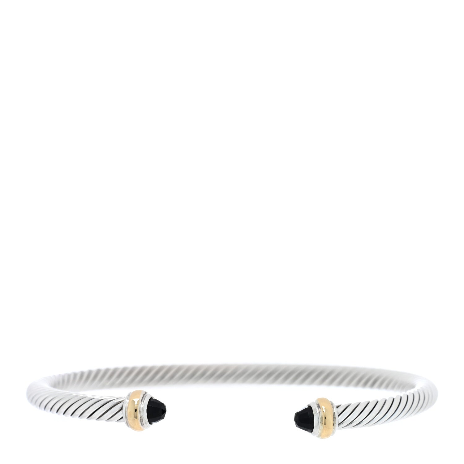 David Yurman Sterling Silver 18K Yellow Gold Black Onyx 4mm Cable Classics Bracelet 1 of 3