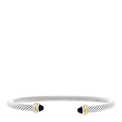 David Yurman Sterling Silver 18K Yellow Gold Black Onyx 4mm Cable Classics Bracelet 1 of 3