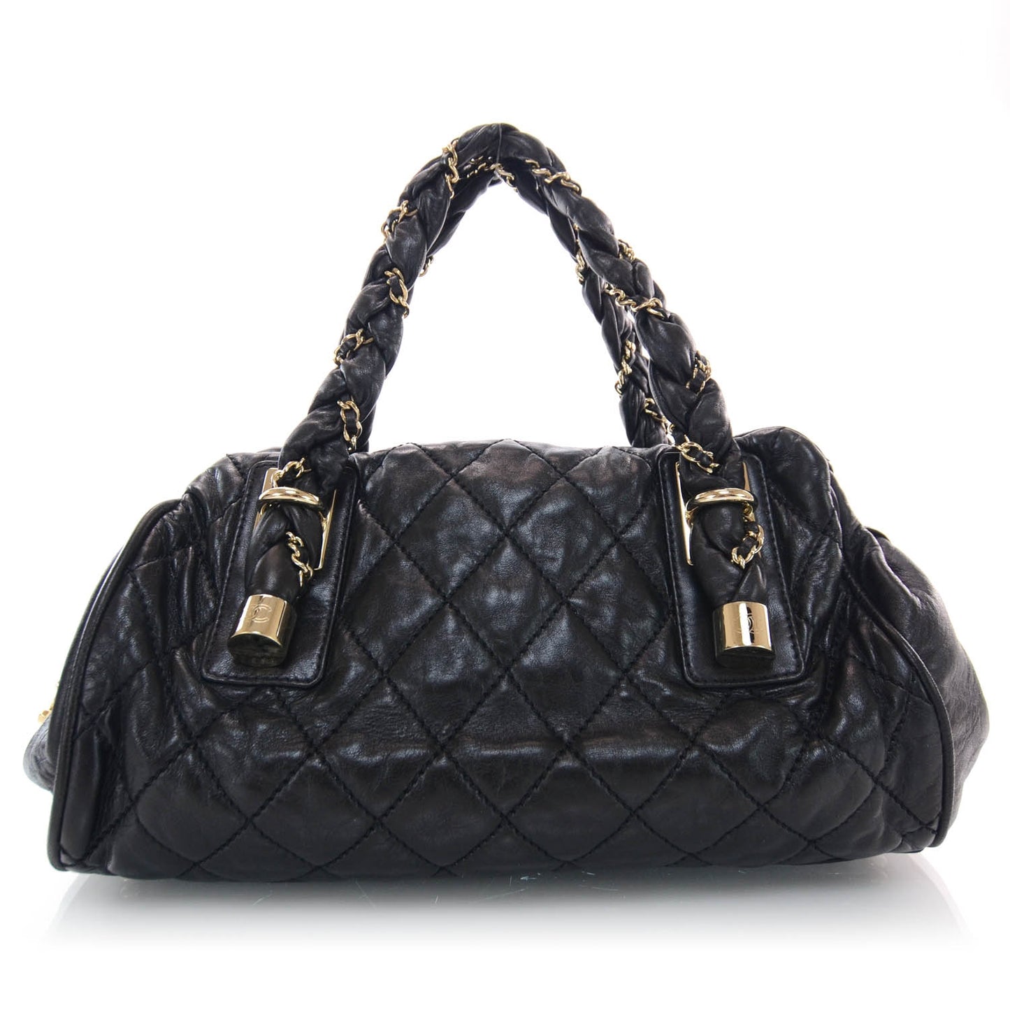 Distressed Lambskin Lady Braid Bowler Black
