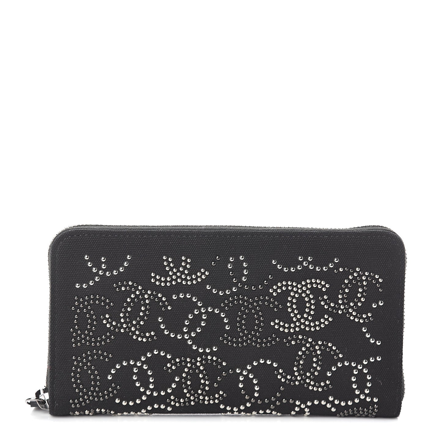Canvas Studded CC Gusset Zip Around Wallet Black
