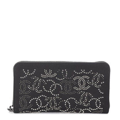 Chanel Canvas Studded CC Gusset Zip Around Wallet Black 1 of 7