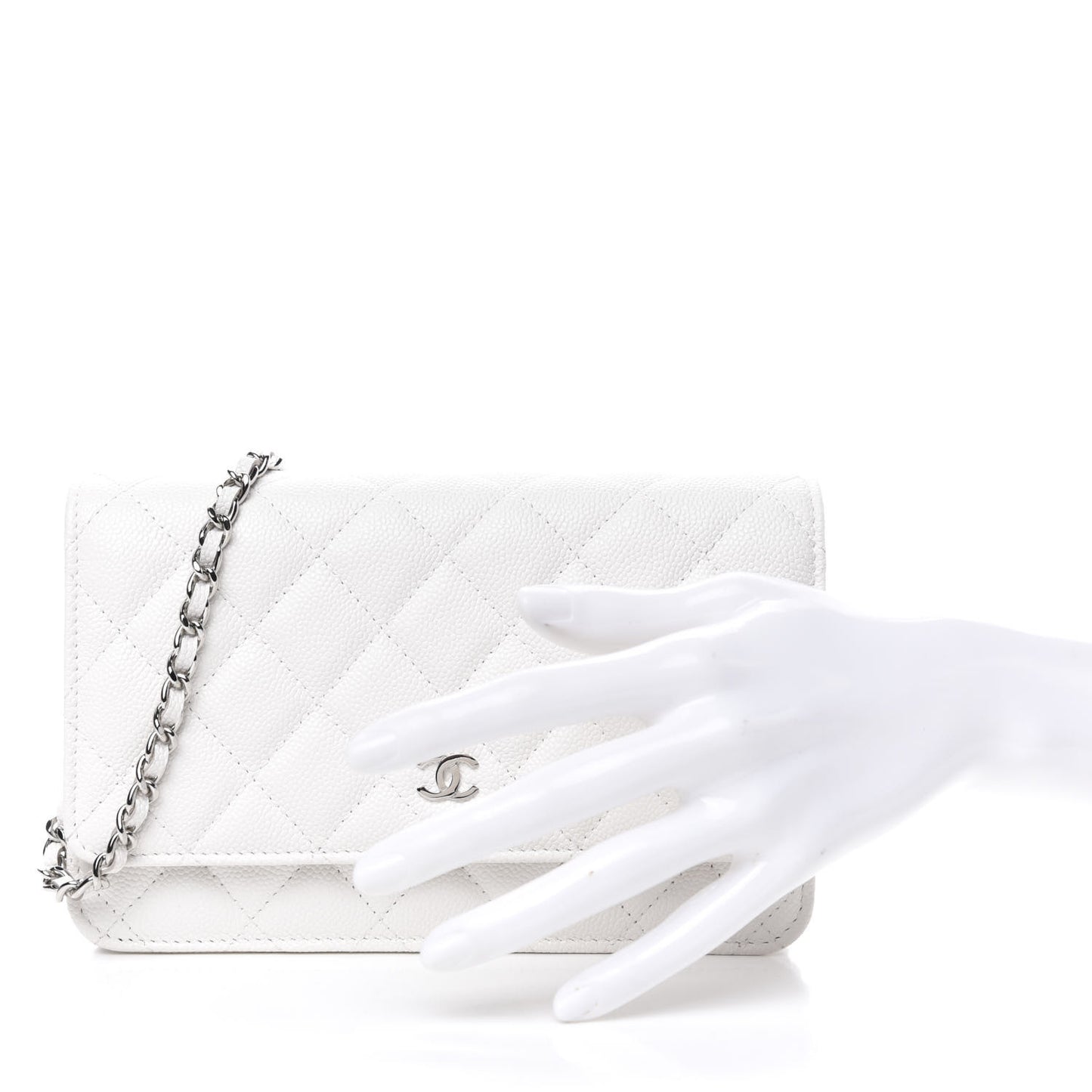 Caviar Quilted Wallet On Chain WOC White