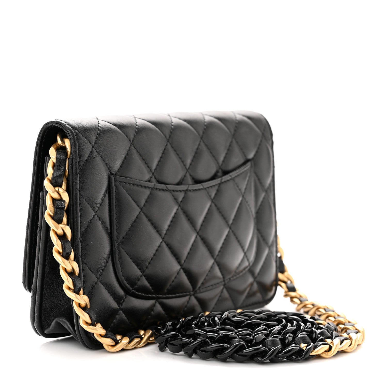 Chanel Lambskin Resin Quilted Wallet On Chain WOC Black 3 of 12