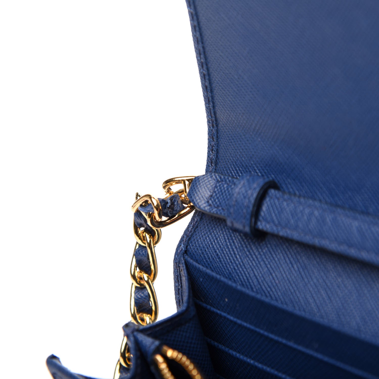 Prada Saffiano Metal Oro Chain Wallet Bleuette 7 of 11