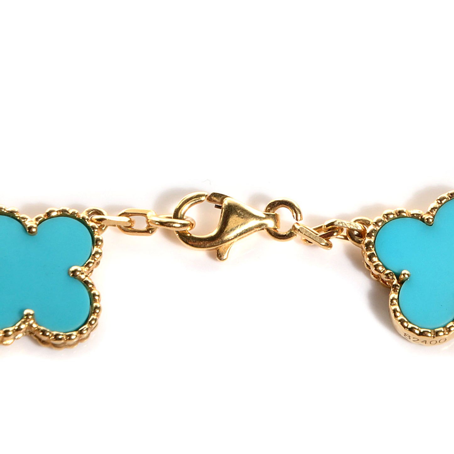 18K Yellow Gold Turquoise 5 Motifs Vintage Alhambra Bracelet