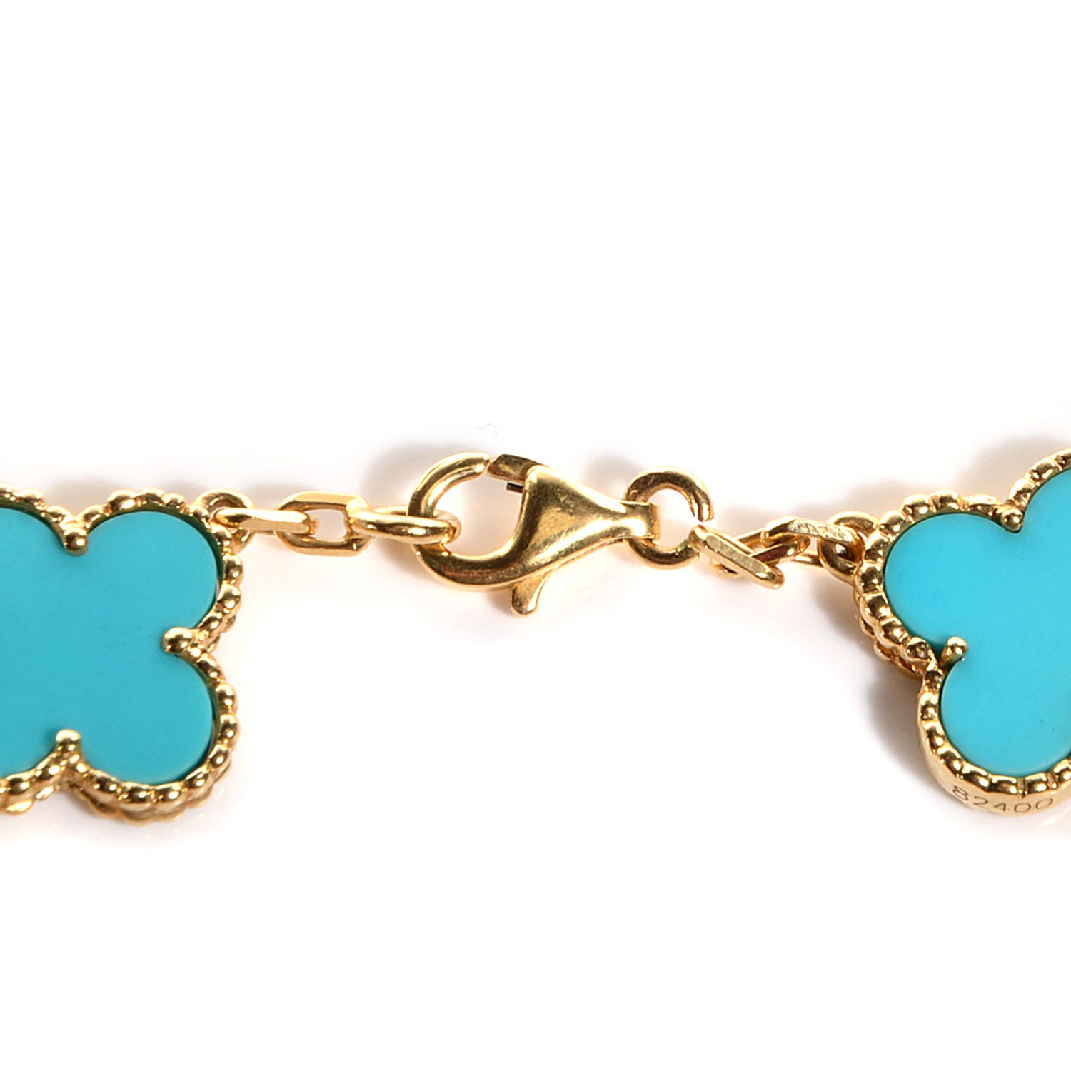 Van Cleef & Arpels 18K Yellow Gold Turquoise 5 Motifs Vintage Alhambra Bracelet 4 of 6