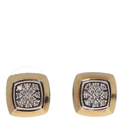 David Yurman Sterling Silver 18K Yellow Gold Pave Diamond Cushion Stud Earrings. 1 of 4