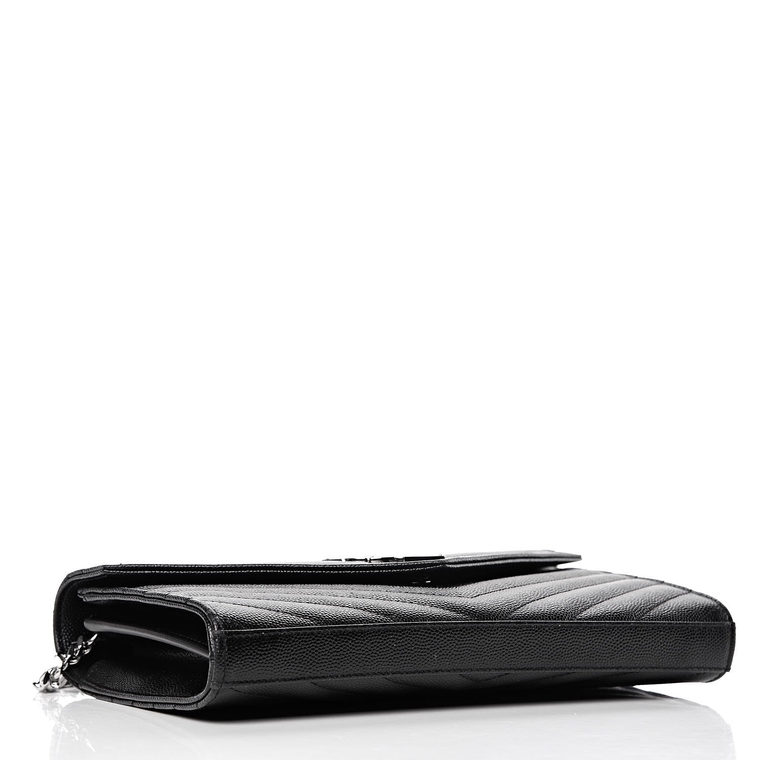 Saint Laurent Grain De Poudre Matelasse Chevron Monogram Chain Wallet Black 4 of 10