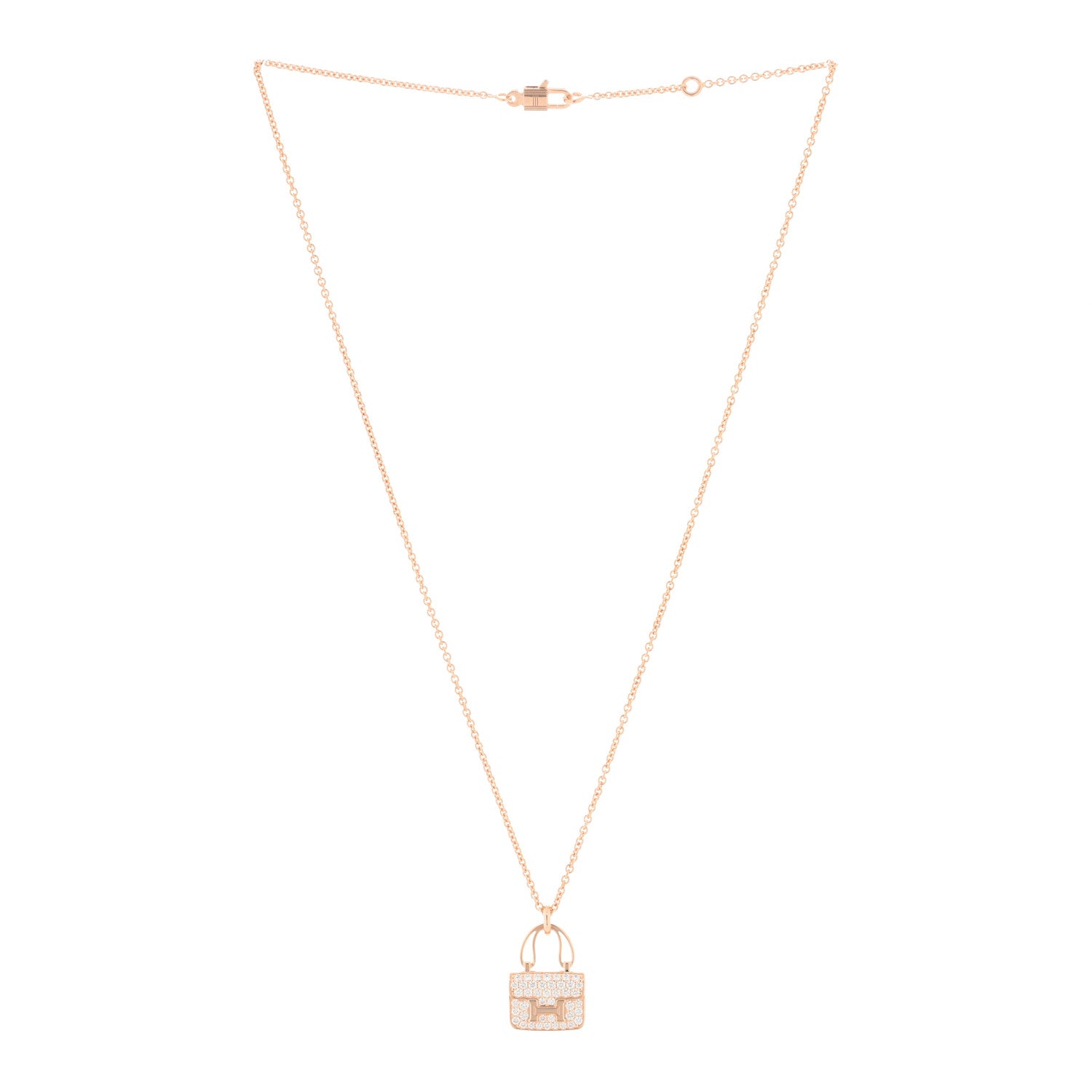 Hermes 18K Rose Gold Diamond Constance Amulettes Pendant Necklace 2 of 4
