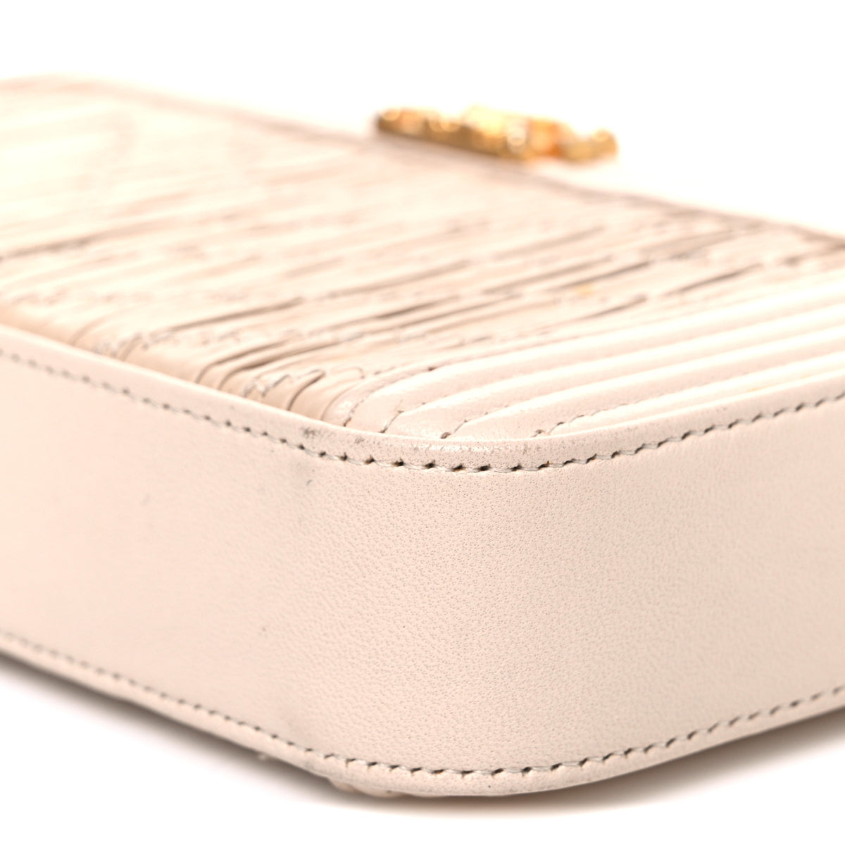 Chanel Crumpled Lambskin Chevron Quilted Pleated Small Boy Clutch With Chain Beige 11 of 11