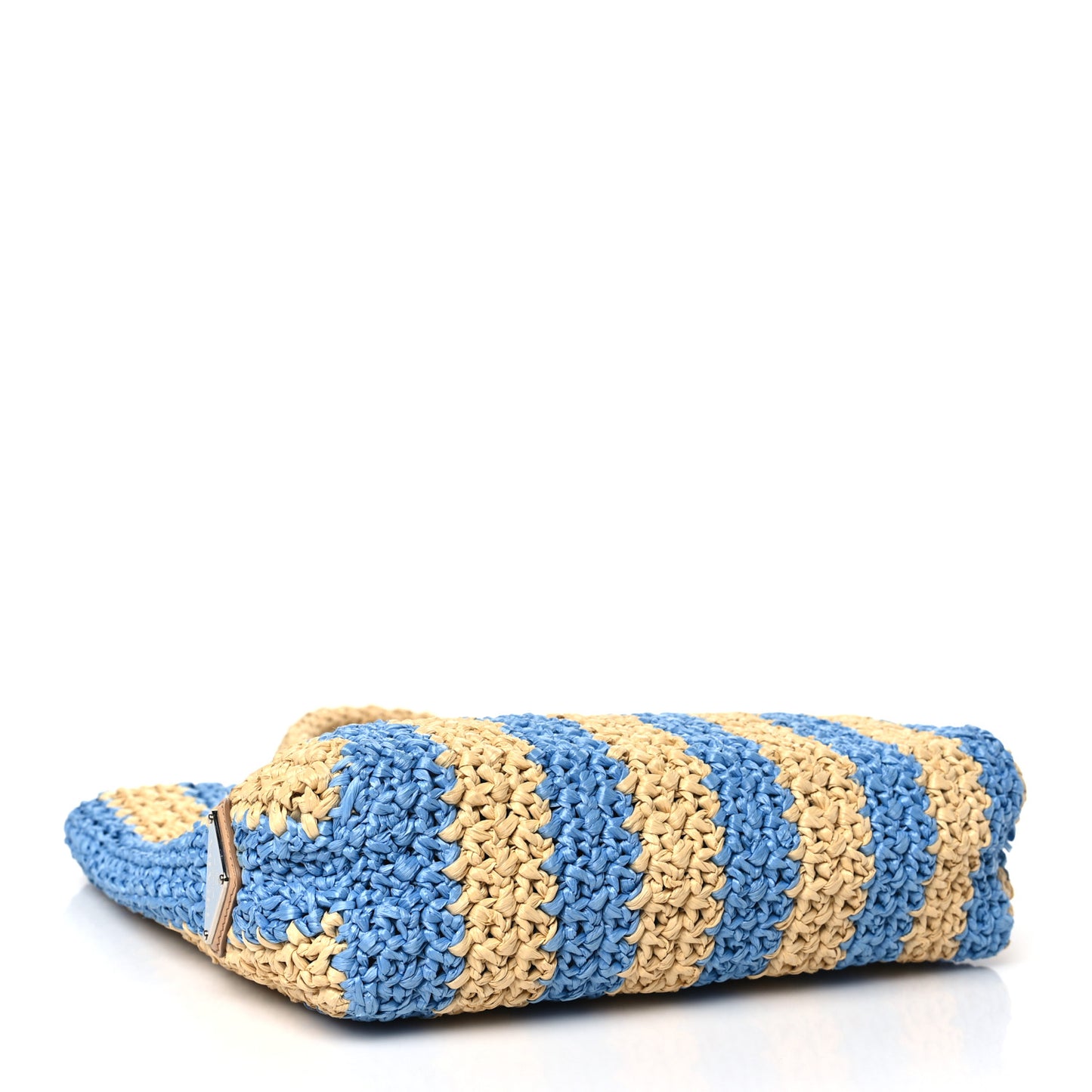 Yarn Raffia Effect Crochet Striped Small Logo Tote Naturale Celeste