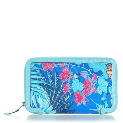 Hermes Epsom Printed Silk Flamingo Party Soie-Cool Wallet Mykonos Bleu Atoll 1 of 8