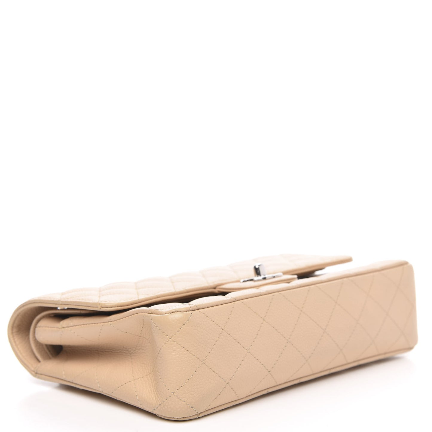 Caviar Quilted Medium Double Flap Beige