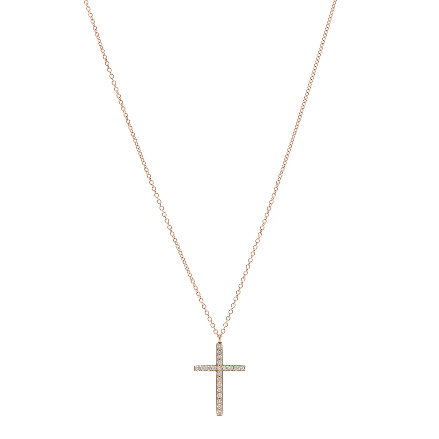 18K Rose Gold Diamond Medium Cross Pendant Necklace