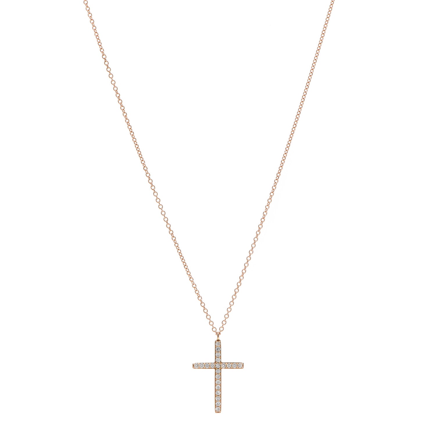 Tiffany 18K Rose Gold Diamond Medium Cross Pendant Necklace 1 of 6