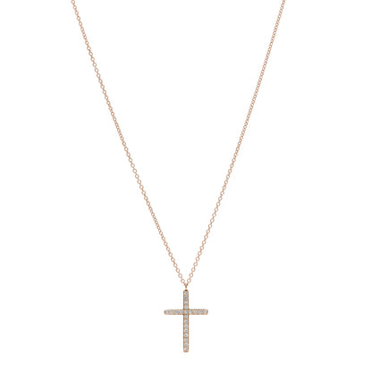 Tiffany 18K Rose Gold Diamond Medium Cross Pendant Necklace 1 of 6