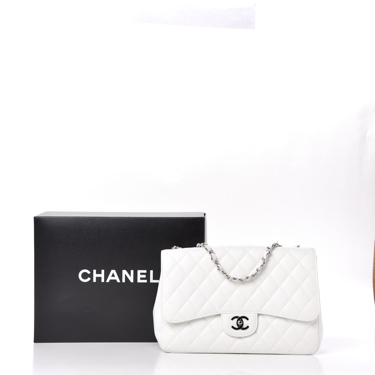 Caviar Quilted Jumbo Single Flap White
