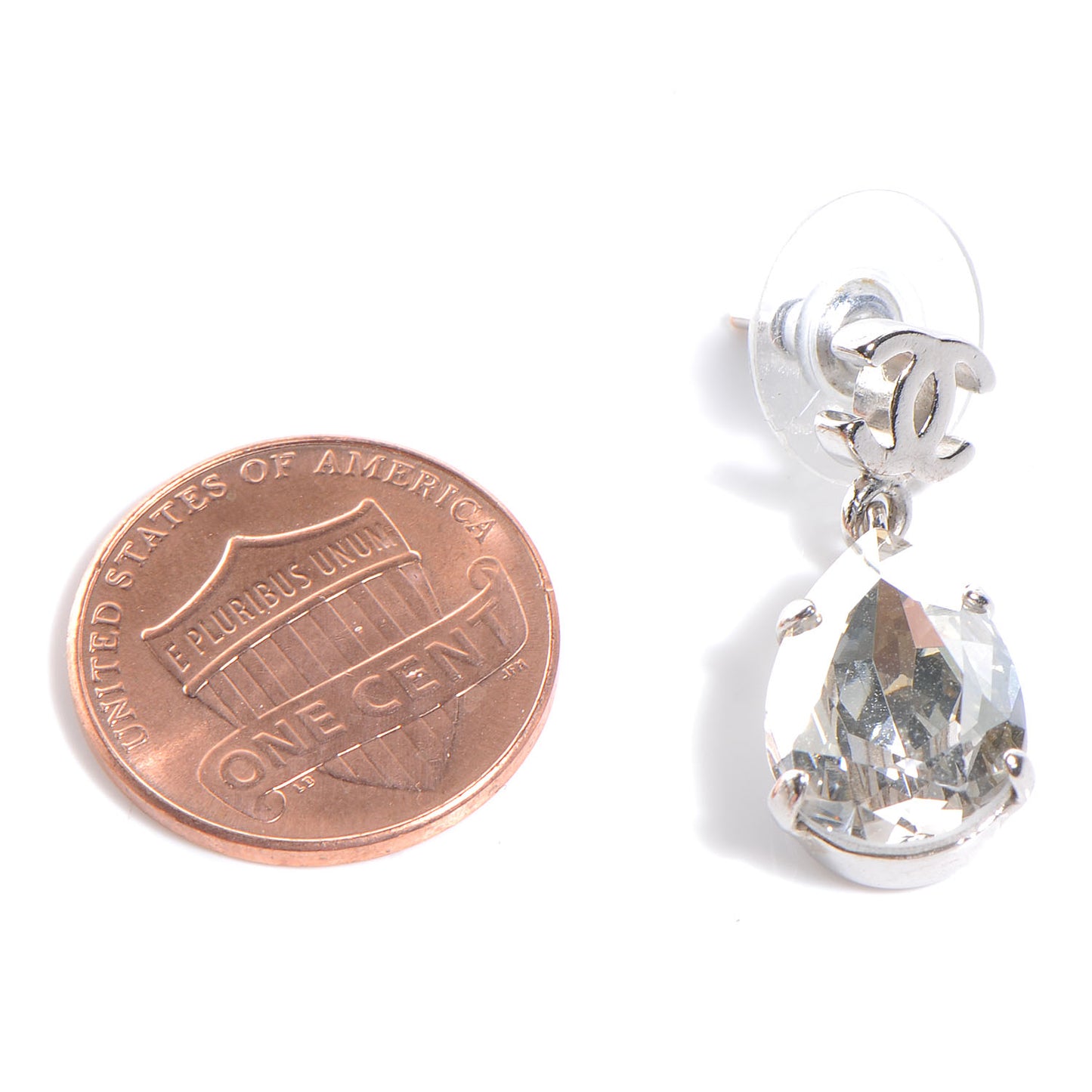 CC Crystal Teardrop Dangle Earrings Silver