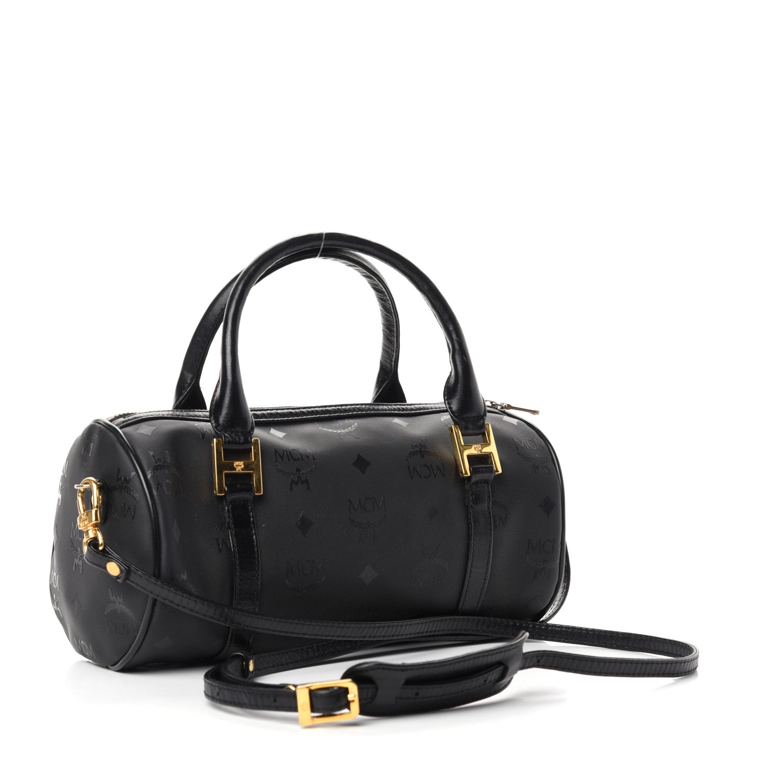 MCM Nylon Monogram Barrel Crossbody Bag Black 3 of 9