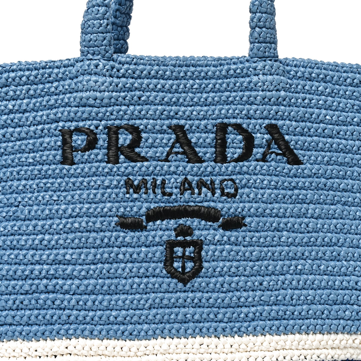 Yarn Raffia Effect Crochet Striped Large Logo Tote Celeste Blue
