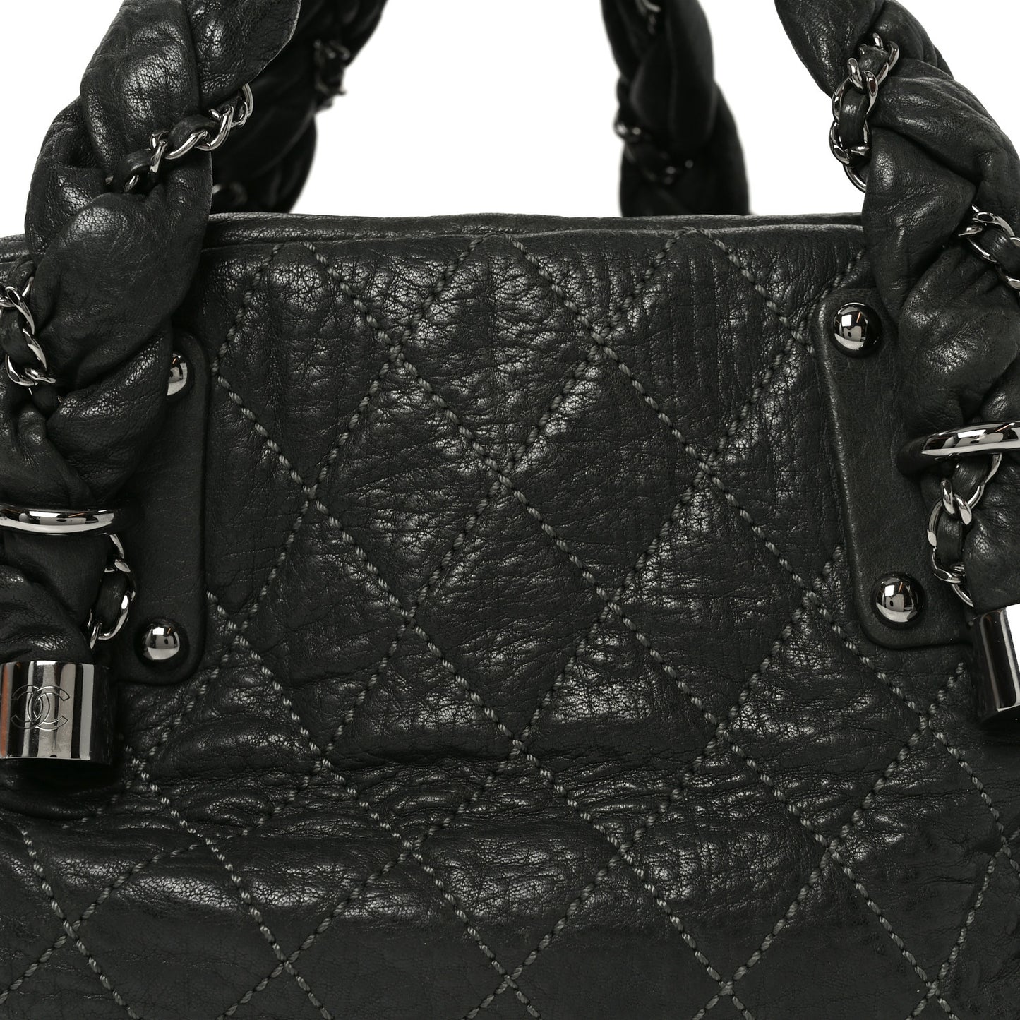Distressed Lambskin Lady Braid Bowler Grey