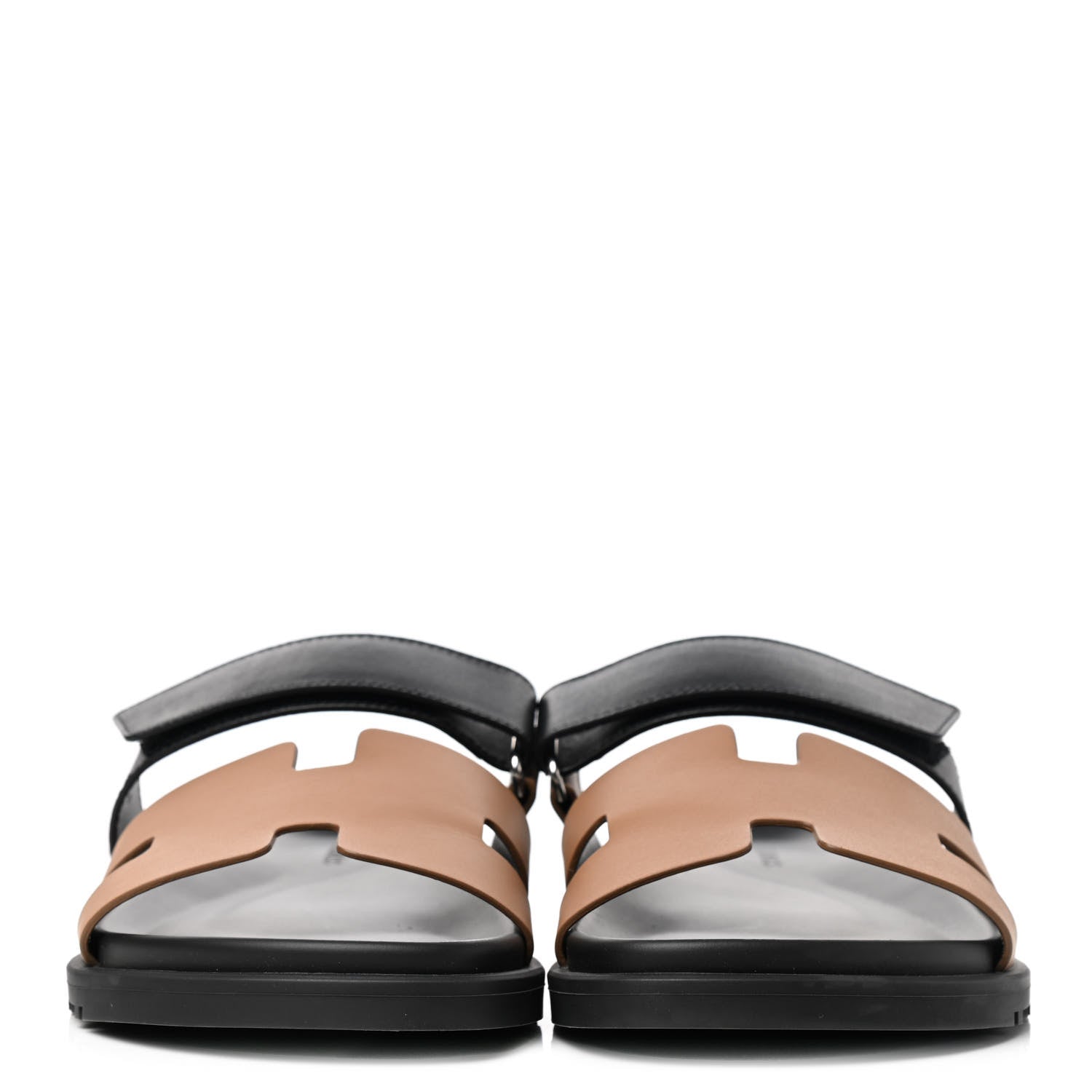 Hermes Calfskin Mens Chypre Sandals 41 Naturel Safari Black 2 of 8