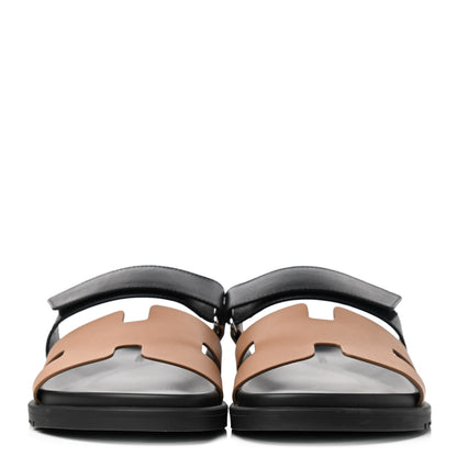 Hermes Calfskin Mens Chypre Sandals 41 Naturel Safari Black 2 of 8