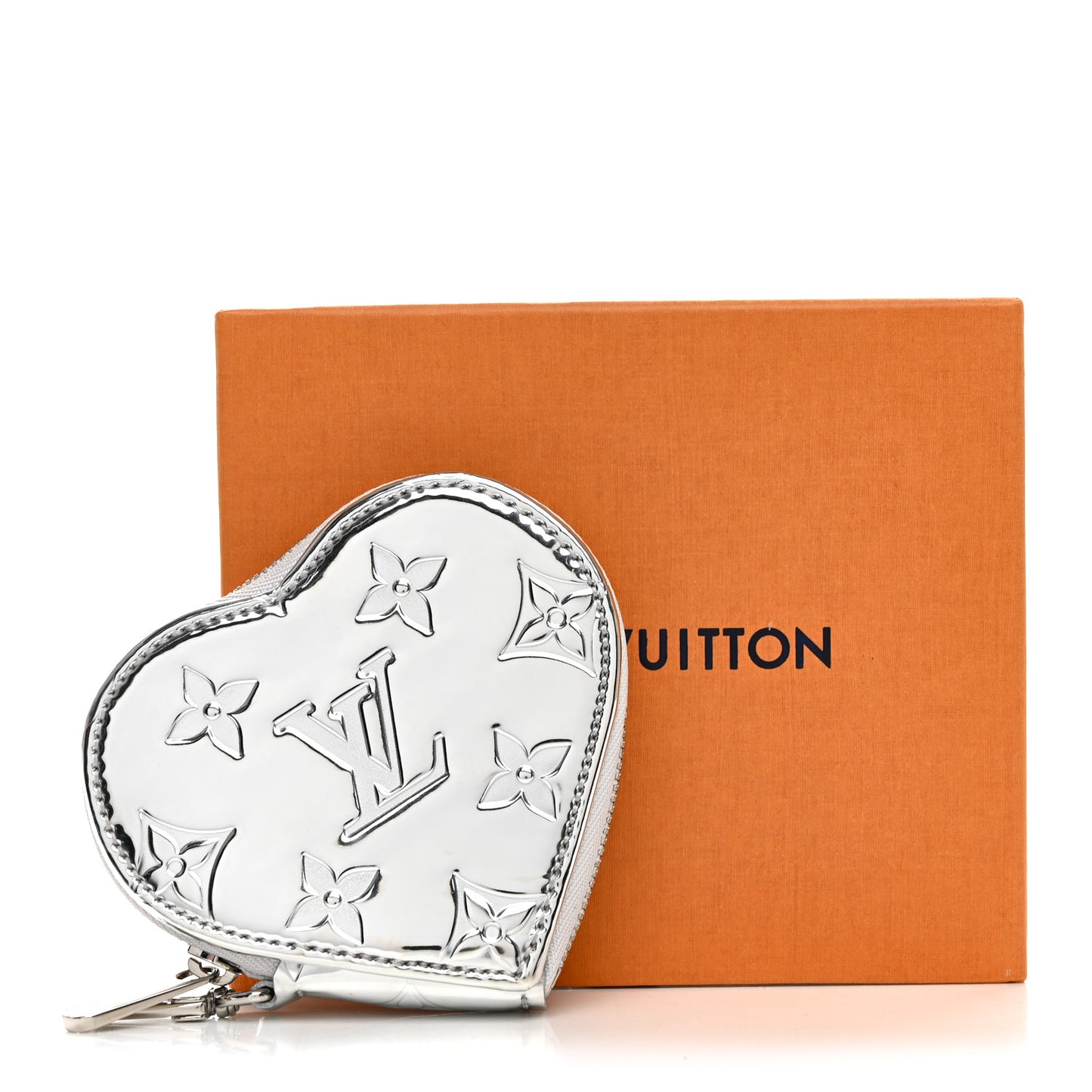 Monogram Mirror Heart Coin Purse Silver