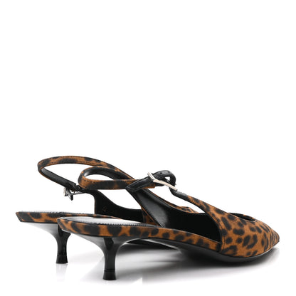 Saint Laurent Canvas Leopard Print Quadria 30 Slingback Pumps 37 Manto Naturale 5 of 8
