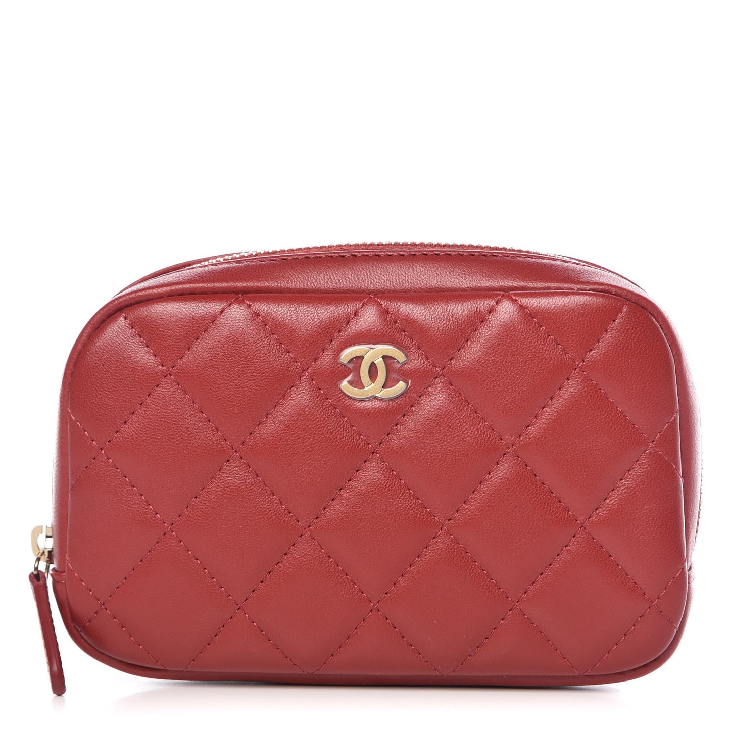 Lambskin Quilted Small Curvy Pouch Cosmetic Case Red