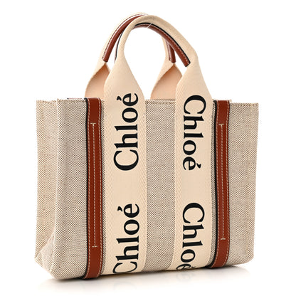 Chloe Cotton Calfskin Small Woody Ribbon Tote White Brown 3 of 15