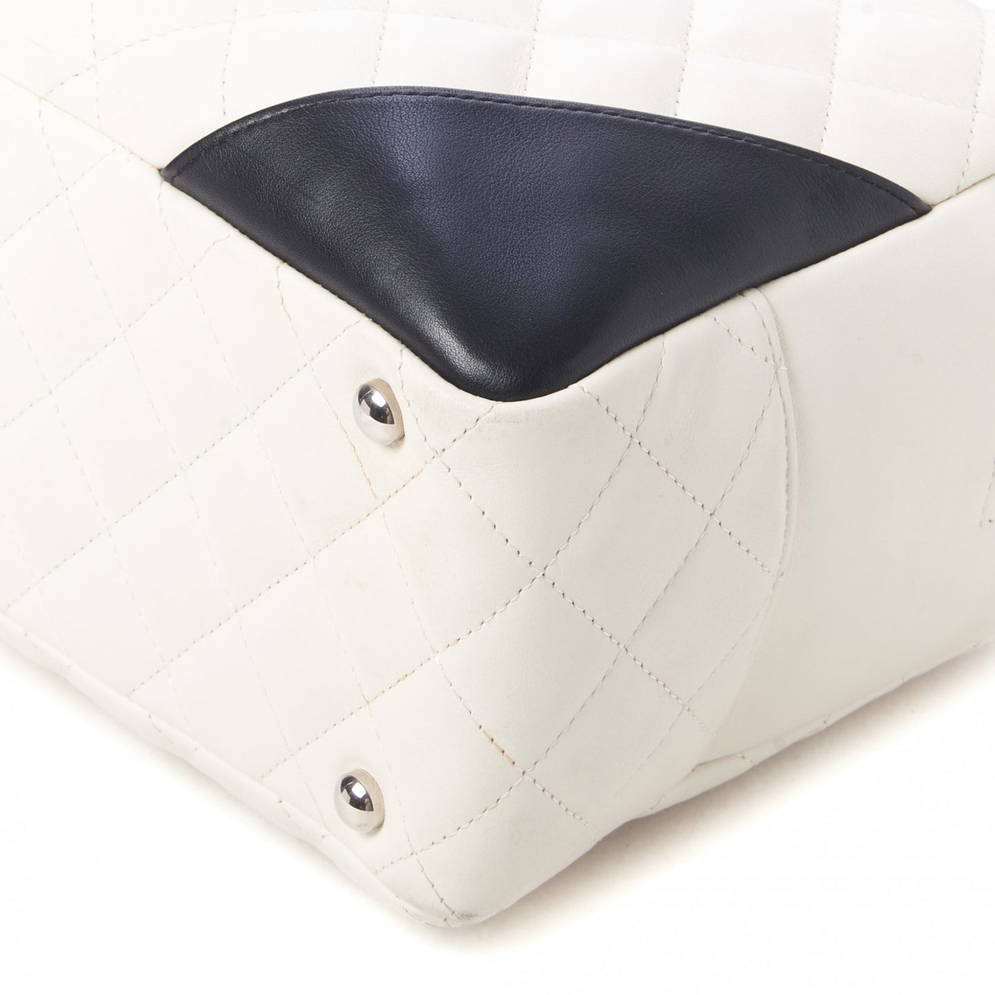 Calfskin Quilted Large Cambon Bowler White Black