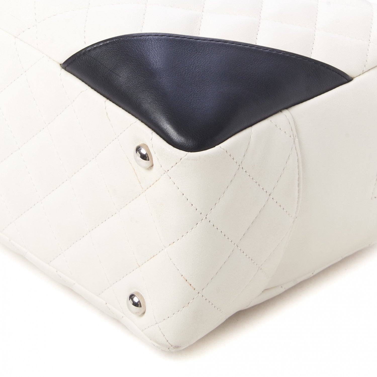 Chanel Calfskin Quilted Large Cambon Bowler White Black 5 of 9