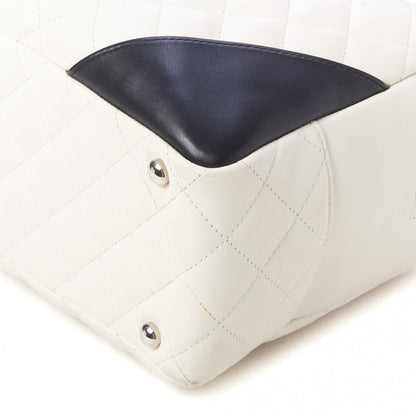 Chanel Calfskin Quilted Large Cambon Bowler White Black 5 of 9