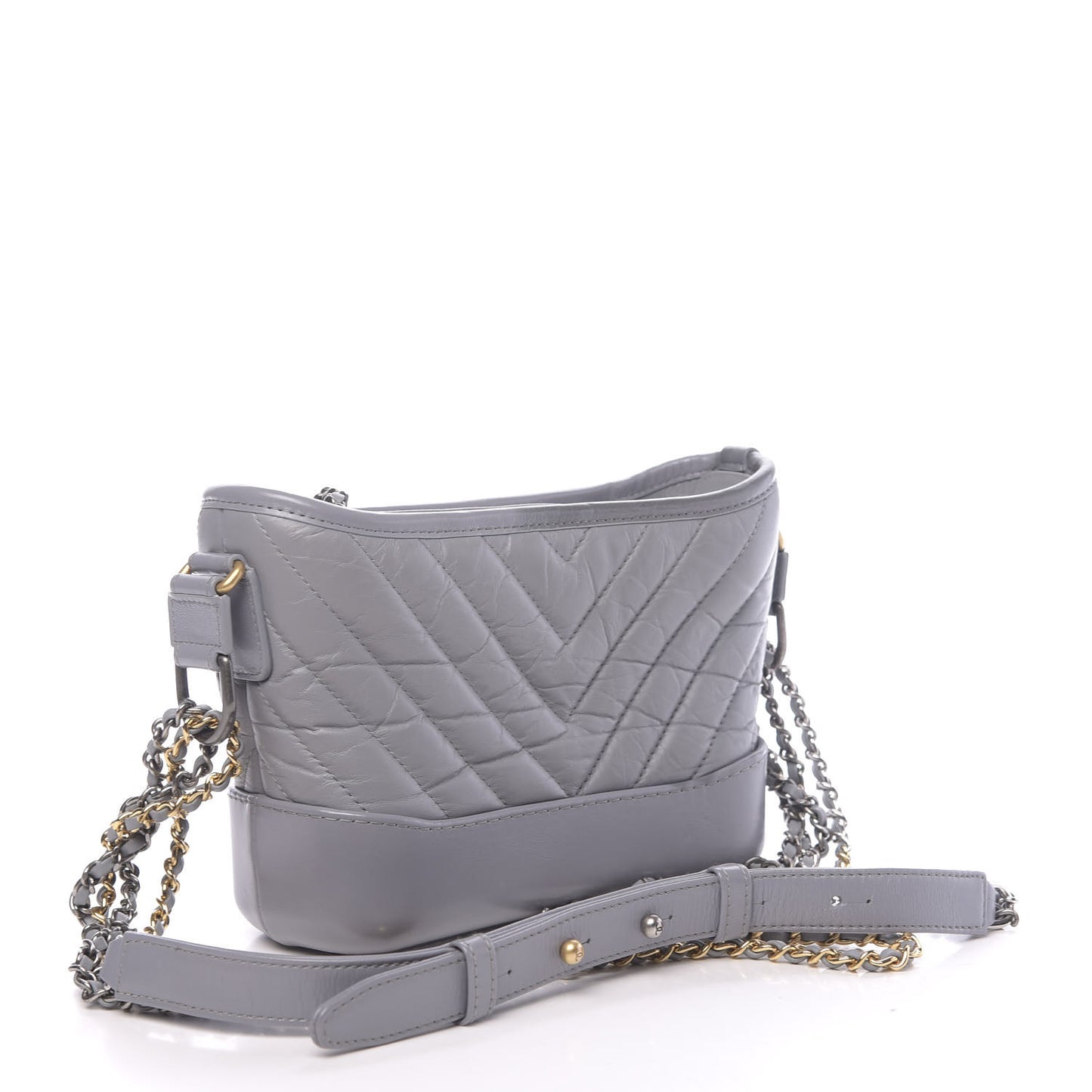Aged Calfskin Chevron Quilted Small Gabrielle Hobo Grey