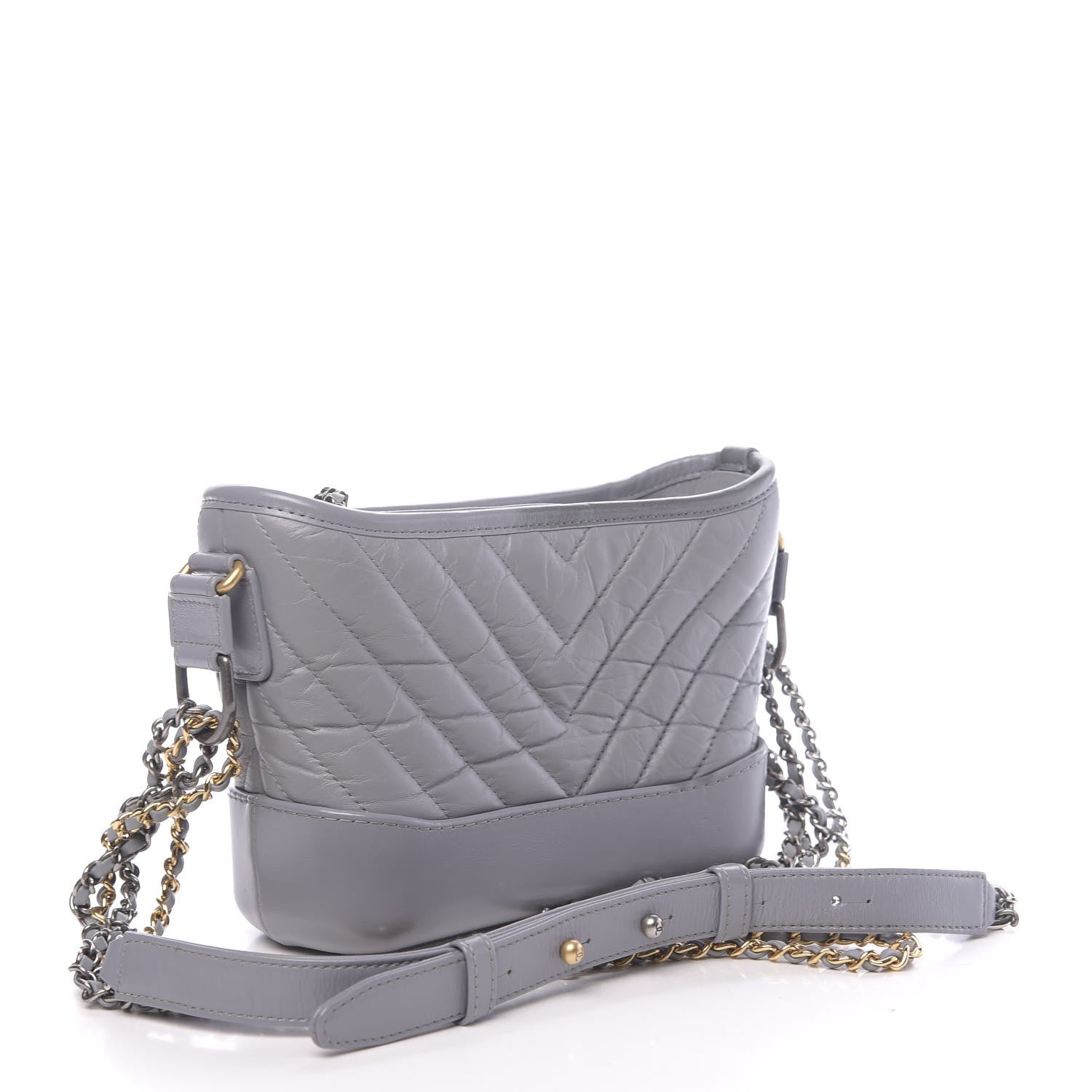 Chanel Aged Calfskin Chevron Quilted Small Gabrielle Hobo Grey 3 of 10