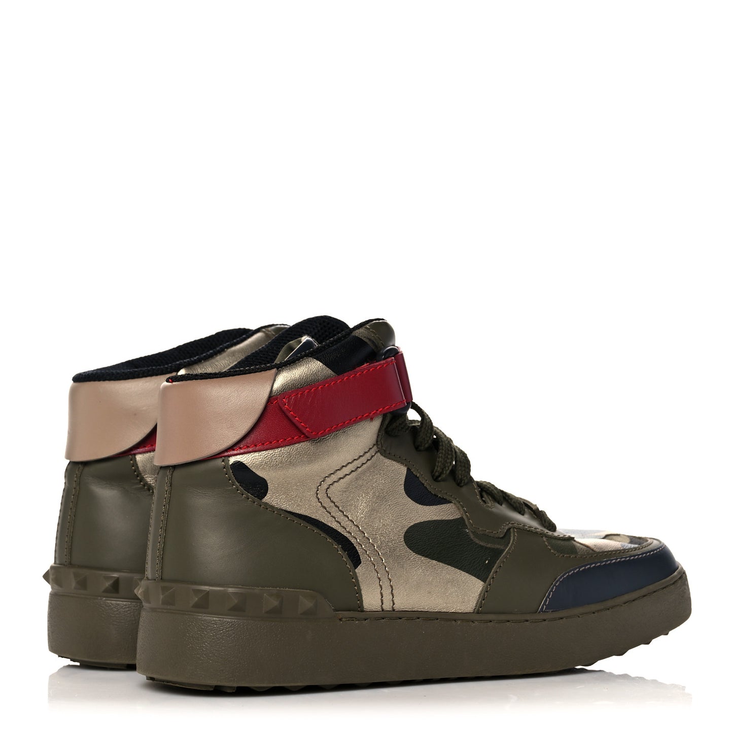 Calfskin Canvas Camouflage Rockstud Rock Be Sneakers 37 Olive