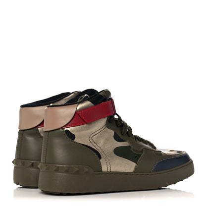 Valentino Garavani Calfskin Canvas Camouflage Rockstud Rock Be Sneakers 37 Olive 4 of 12