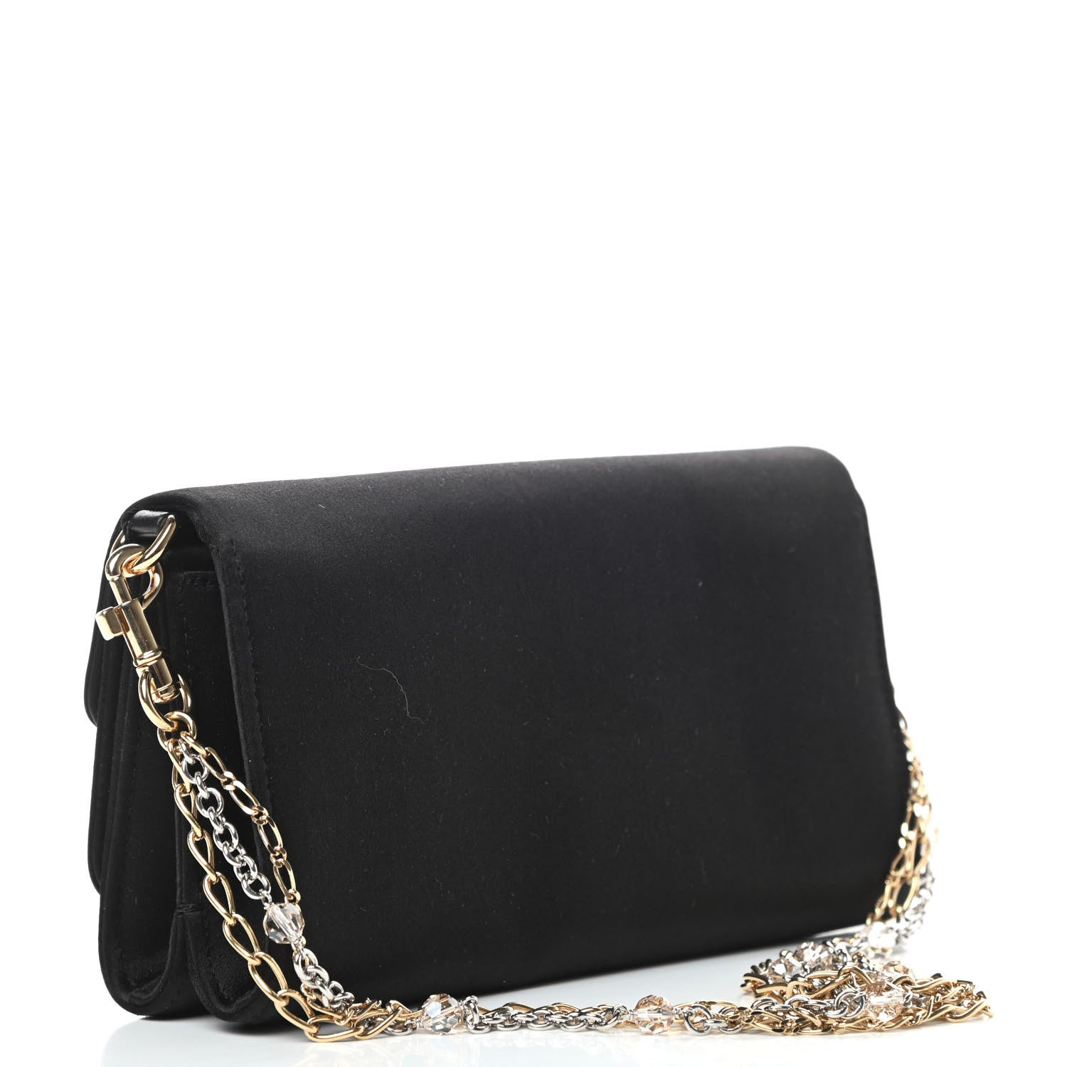 Dolce & Gabbana Satin Crystal Chain Shoulder Bag Black 3 of 9