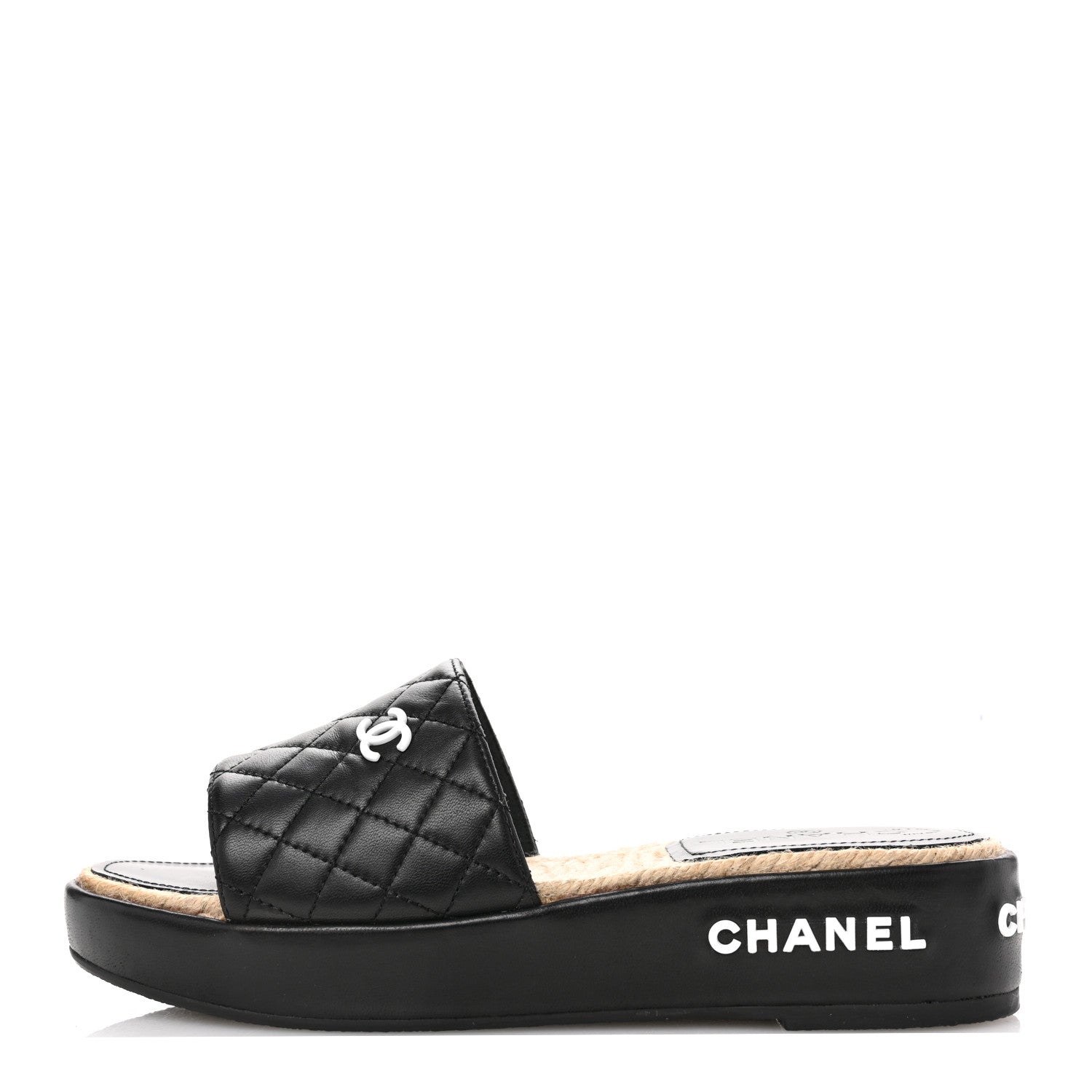Chanel Lambskin Quilted CC Espadrille Slip On Sandals 39 Black 1 of 10