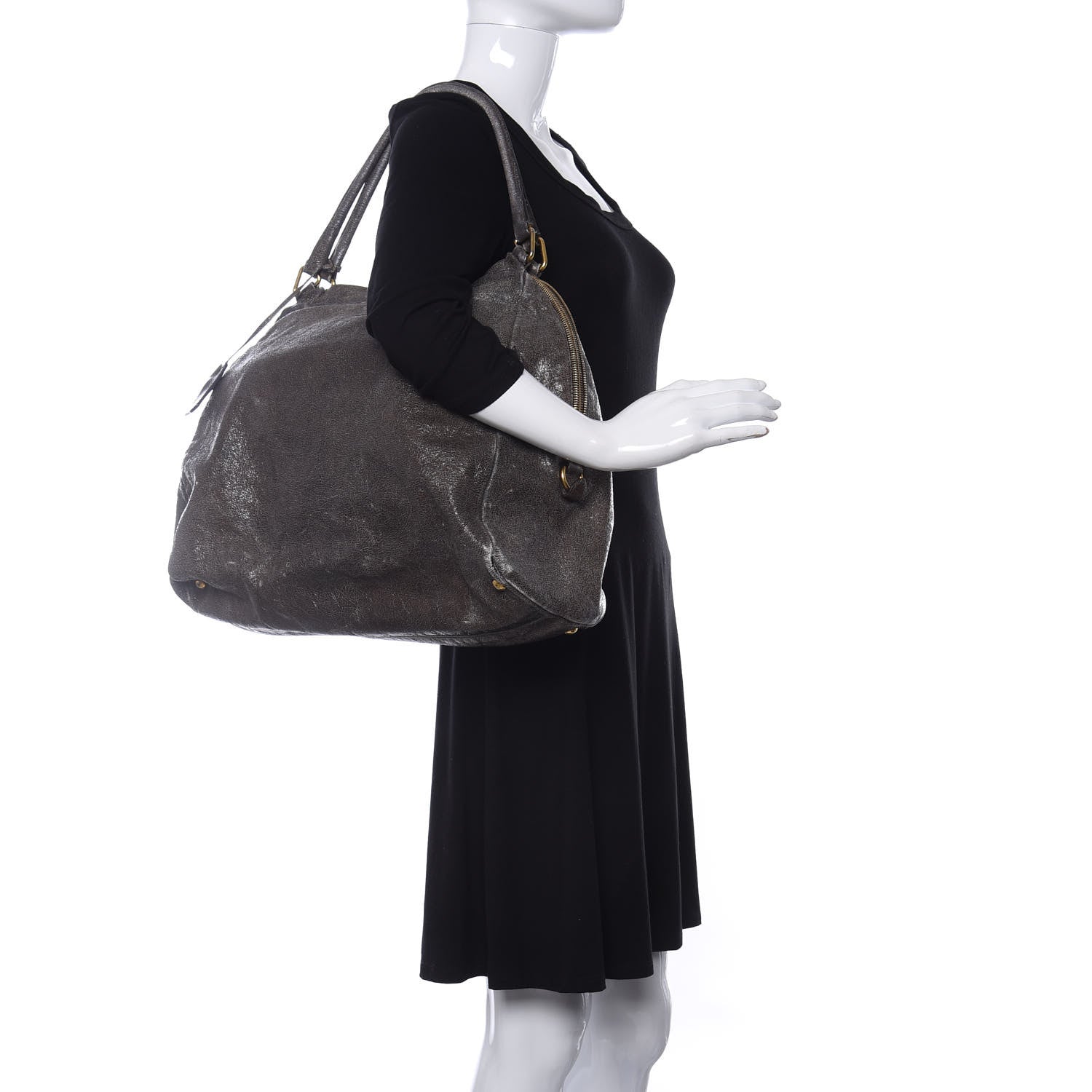 Prada Cervo Lux Shoulder Bag Dark Grey 2 of 11